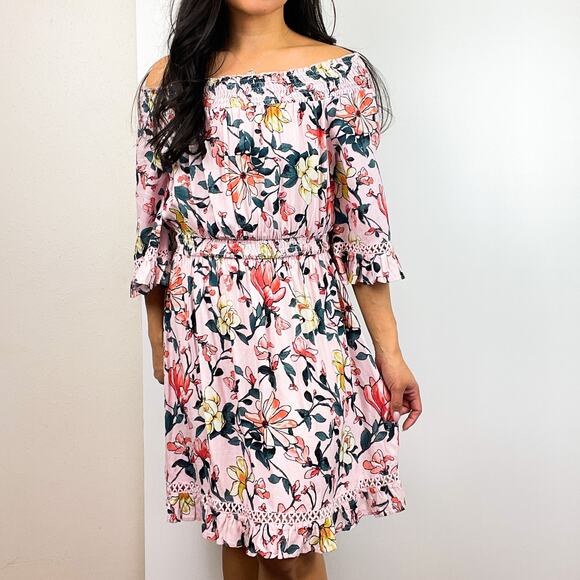 Lulus Size S Floral Off-Shoulder A-Line Dress Mini Pink - Picture 1 of 12